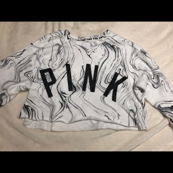 VS PINK BLACK AND WHITE MARBLE CROPPED CREWNECK - Picture 2 of 5